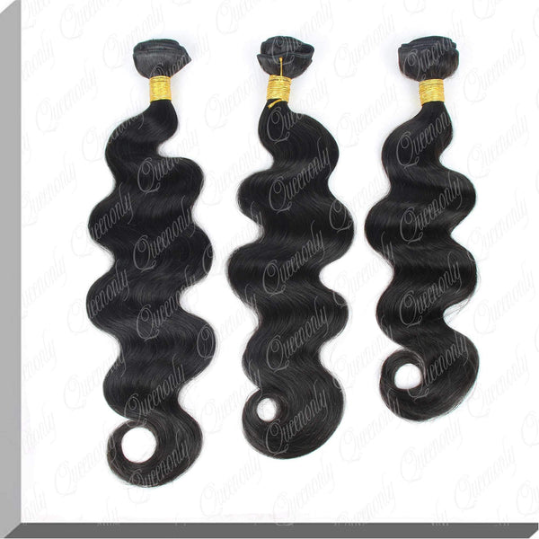 3PCs of Natural Blacek Brazilian Human Virgin Hair Body Wave Style|QUEENONLY - Queenonly