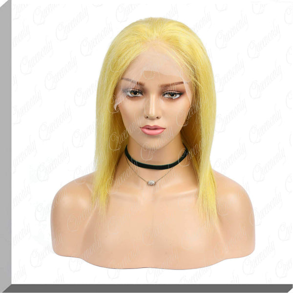 130% Density Color #Gold Straight Human Virgin Hair Front Lace Wigs|QUEENONLY - Queenonly