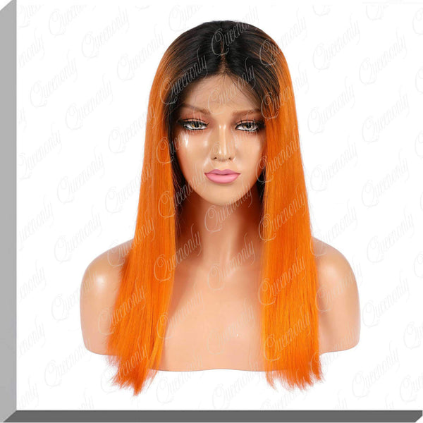 130% Density #1b&Orange Ombre Wigs Brazilian Virgin Human Hair Wigs|QUEENONLY - Queenonly