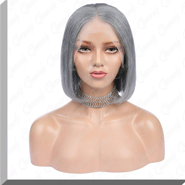 Hot selling Grandma's Grey Bob Front Lace Wigs Human Virgin Hair in Instagram|QUEENONLY - Queenonly
