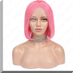Hot Pink Colored Lace Front Human Hair Bob Wigs 130% Density|QUEENONLY - Queenonly