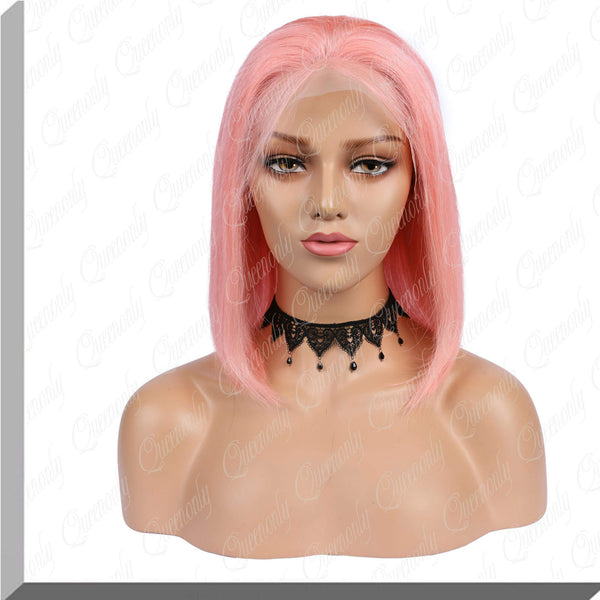 #Pink Human Hair Bob Wigs for Black Women Lace Front Wig|QUEENONLY - Queenonly