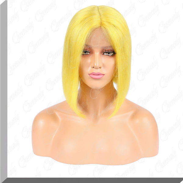 130% Density Yellow Colored Lace Front Virgin Human Hair Bob Wigs|QUEENONLY - Queenonly